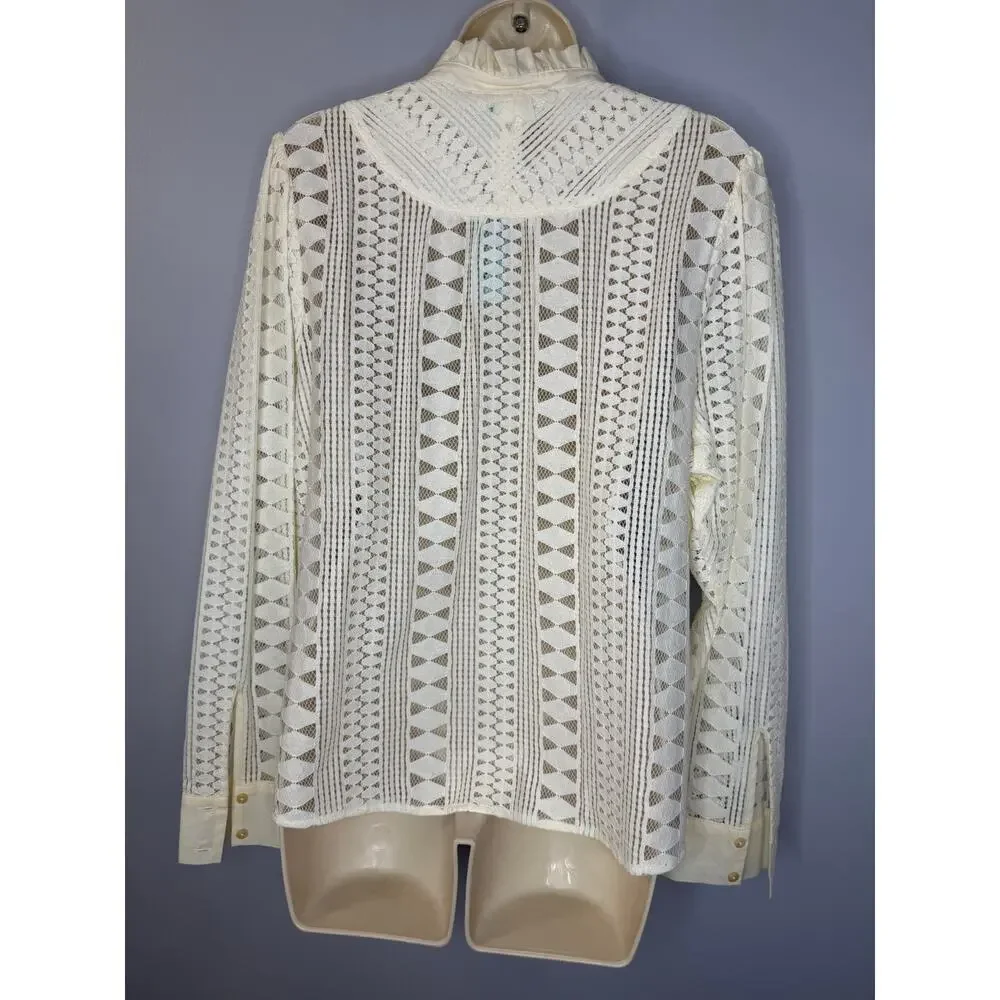 Anthropologie Lace Button Down Blouse Women's 16W Romantic Festival Cream